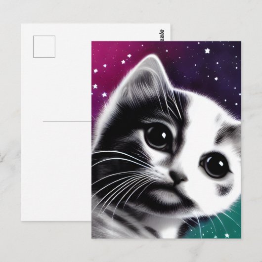 Retro Starry Sky Kitten Briefkaart (Voorkant / Achterkant)