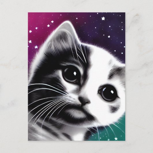 Retro Starry Sky Kitten Briefkaart (Voorkant)
