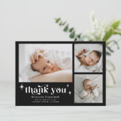 Retro Stars Boy Zwart Geboorte Aankondiging Kaart (Staand voorkant)