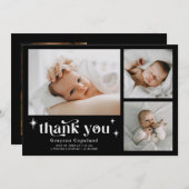 Retro Stars Boy Zwart Geboorte Aankondiging Kaart (Voorkant / Achterkant)