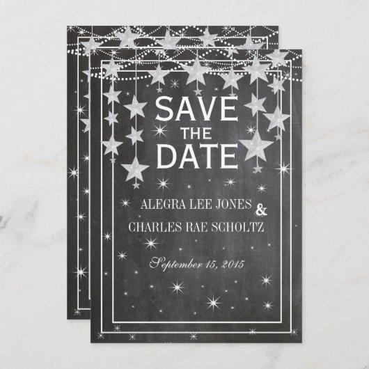 Retro Stars Chalkboard Wedding Save the Date (Voorkant / Achterkant)