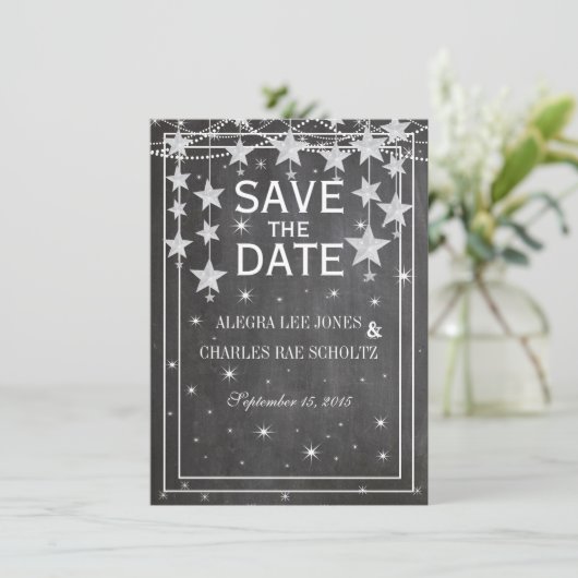 Retro Stars Chalkboard Wedding Save the Date (Staand voorkant)
