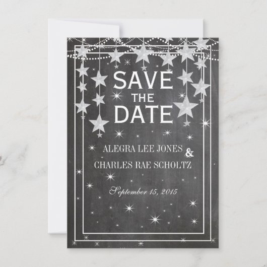 Retro Stars Chalkboard Wedding Save the Date (Voorkant)