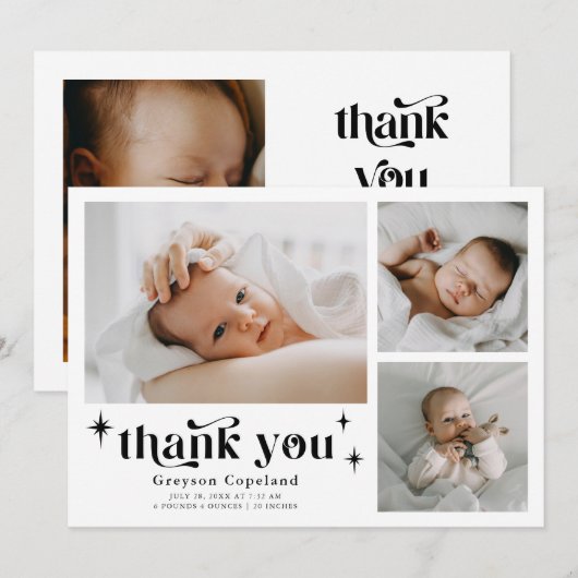 Retro Stars Jongen Geboorte Aankondiging Kaart (Voorkant / Achterkant)