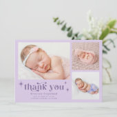 Retro Stars Jongen Paarse Geboorte Aankondiging (Staand voorkant)