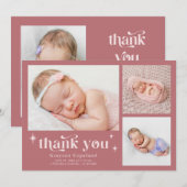 Retro Stars Jongen Stoffig Roze Geboorte Aankondig Aankondiging (Voorkant / Achterkant)