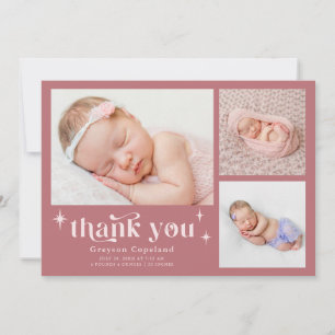 Retro Stars Jongen Stoffig Roze Geboorte Aankondig Aankondiging