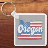Retro Stars & Stripes Oregon Silhouet Sleutelhanger (Voorkant)