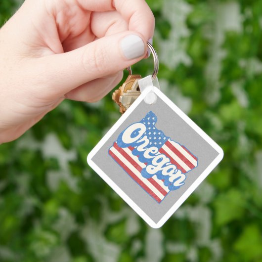 Retro Stars & Stripes Oregon Silhouet Sleutelhanger (Hand)