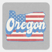 Retro Stars & Stripes Oregon Silhouet Vierkante Sticker (Voorkant)