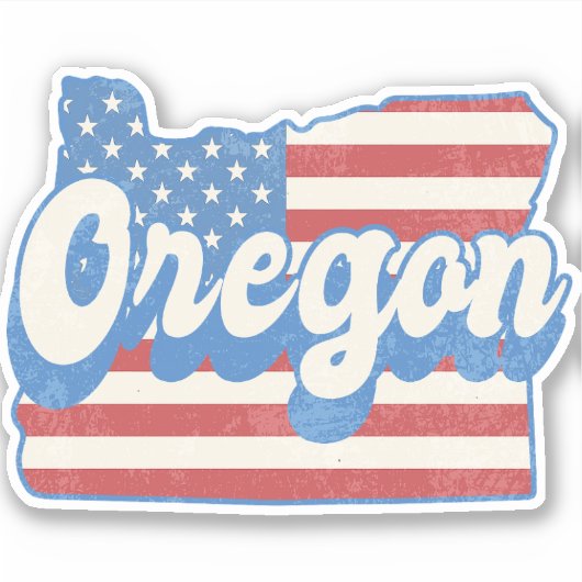 Retro Stars & Stripes Oregon Silhouette Decal Sticker (Voorkant)