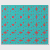 Retro  Stars Turquoise en Red Cadeaupapier (Vlak)