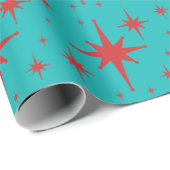 Retro  Stars Turquoise en Red Cadeaupapier (Rol Hoek)
