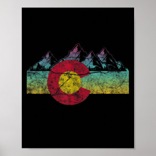 Retro State Flag Colorado Rocky Mountains Skiing A Poster