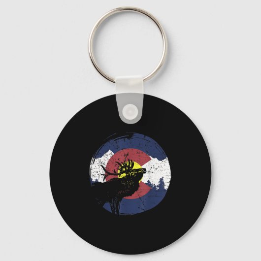 Retro State Flag Colorado Rocky Mountains Skiing A Sleutelhanger (Voorkant)