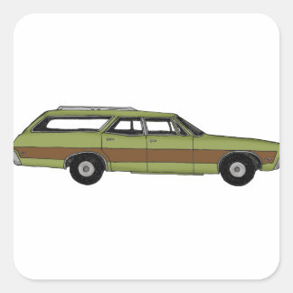 retro station wagon vierkante sticker