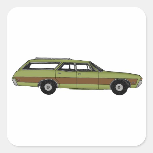 retro station wagon vierkante sticker (Voorkant)