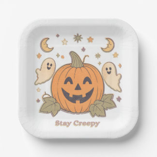 Retro Stay Griezelige Pompoen & Lieve Geesten Hall Papieren Bordje