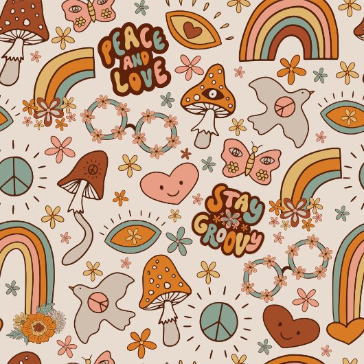 Retro Stay Groovy Peace and Love Curtain Rusty Douchegordijn