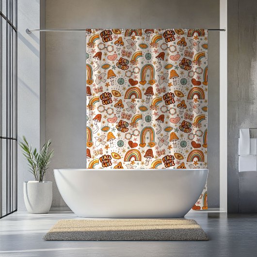 Retro Stay Groovy Peace and Love Curtain Rusty Douchegordijn