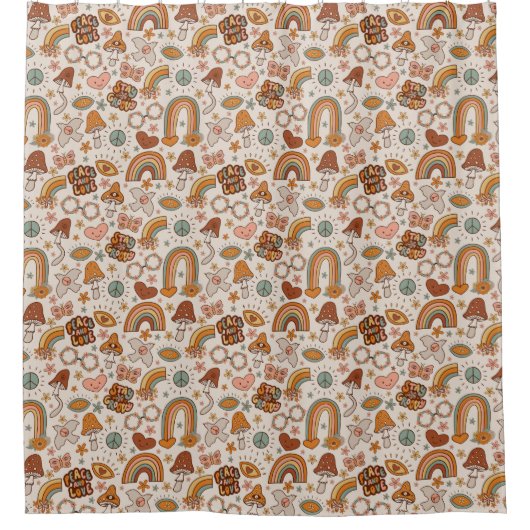 Retro Stay Groovy Peace and Love Curtain Rusty Douchegordijn (Voorkant)