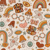 Retro Stay Groovy Peace and Love Mushrooms Blanket Fleece Deken