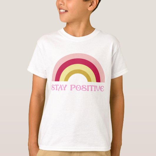 Retro 'Stay Positive' Rainbow Illustration T-shirt (Voorkant)