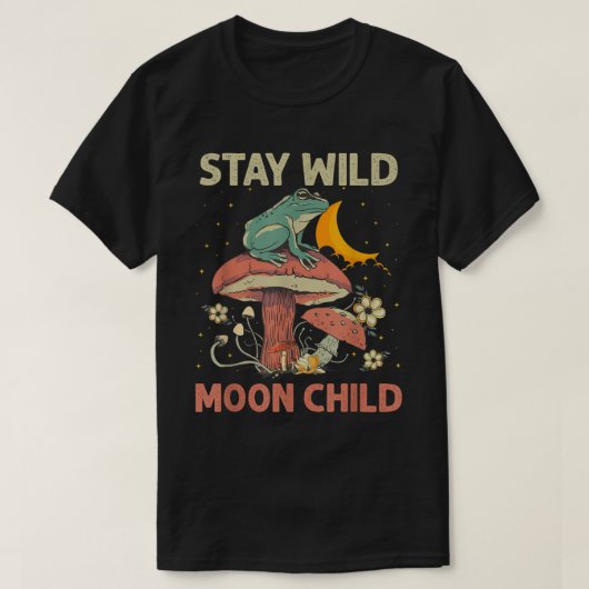 Retro Stay Wild Moon Kind Kikker Paddenstoel Hippi T-shirt (Design voorkant)