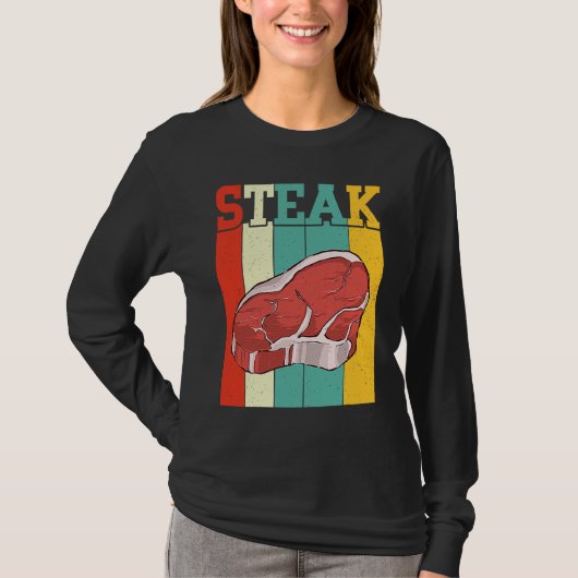Retro Steak Raw Steak Meat Food Beef Cow Grilling T-shirt (Voorkant)