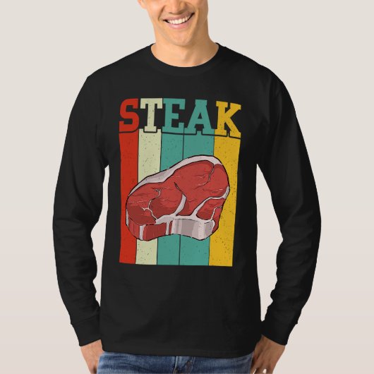 Retro Steak Raw Steak Meat Food Beef Cow Grilling T-shirt (Voorkant)