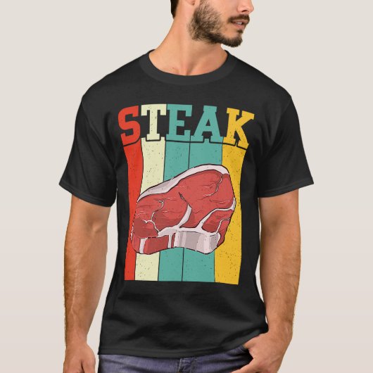 Retro Steak Raw Steak Vat Koe Rooster T-shirt (Voorkant)