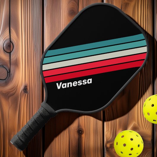 Retro stealth gestreept met naam pickleball paddle