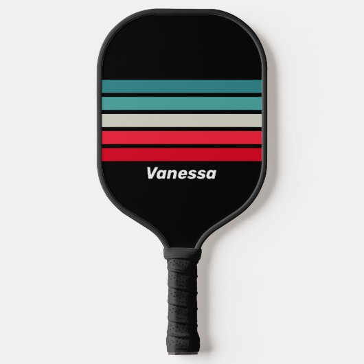 Retro Stealth Over Gestreepte met Naam Pickleball Paddle (Voorkant)