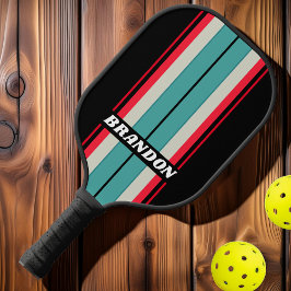 Retro Stealth Regenboog Bord Strepen met Naam Pickleball Paddle