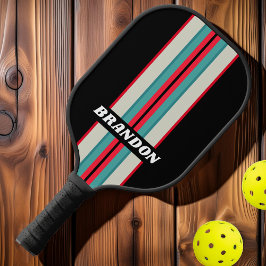 Retro Stealth Regenboog Rally Strepen met Naam Pickleball Paddle