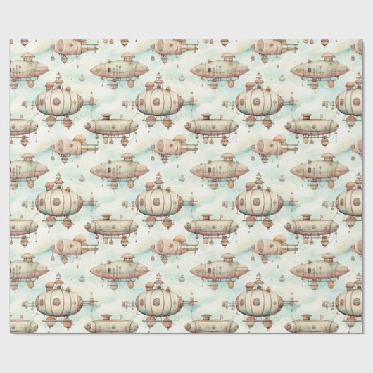 Retro Steampunk Blimp Cadeaupapier (Vlak)