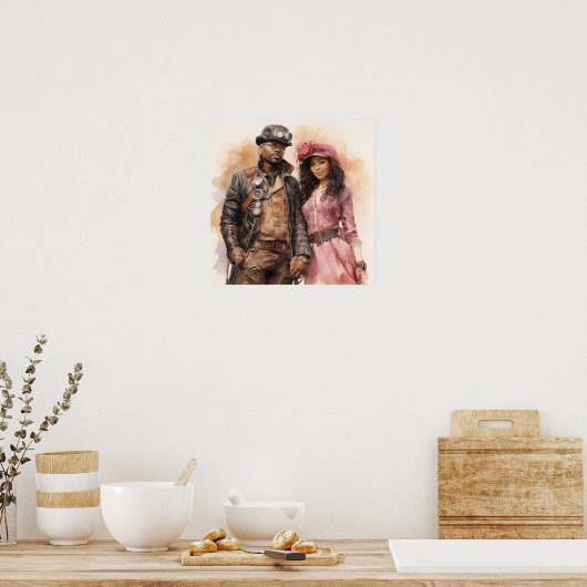 Retro Steampunk Elegantie Distinguished Couple AR Poster (Keuken)