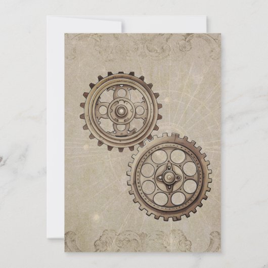 Retro Steampunk Geared voor Liefde Bruiloft Kaart (Achterkant)