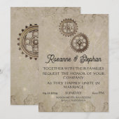 Retro Steampunk Geared voor Liefde Bruiloft Kaart (Voorkant / Achterkant)