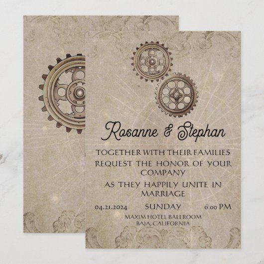 Retro Steampunk Geared voor Liefde Bruiloft Kaart (Voorkant / Achterkant)