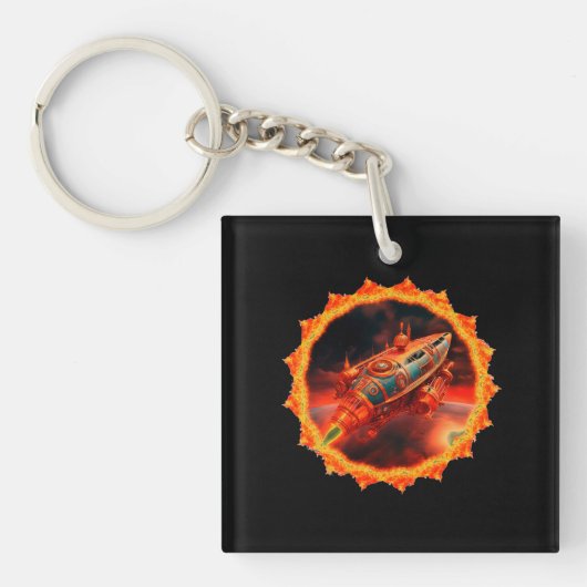 Retro Steampunk Maanraket Sleutelhanger (voorkant)