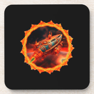 Retro Steampunk Moon Rocket Bier Onderzetter