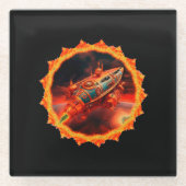 Retro Steampunk Moon Rocket Glazen Onderzetter (Voorkant)