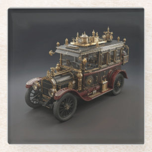 Retro Steampunk Politie Cruiser Glazen Onderzetter