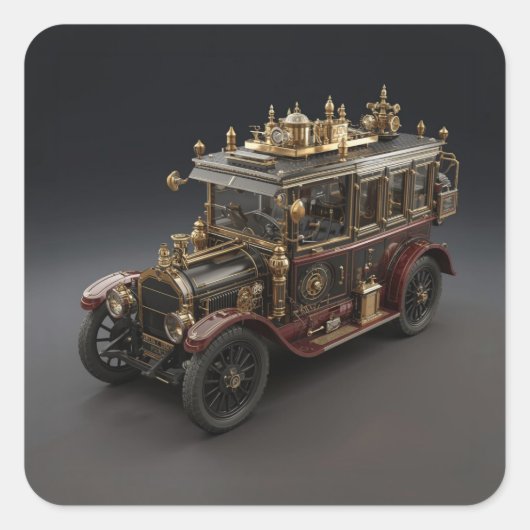 Retro Steampunk Politie Cruiser Vierkante Sticker (Voorkant)