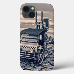 Retro Steampunk Taxi Cab Stadskunst iPhone 13 Hoesje