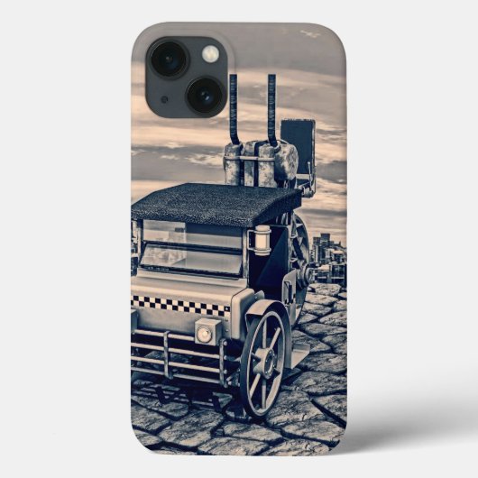Retro Steampunk Taxi Cab Stadskunst Case-Mate iPhone Case (Achterkant)