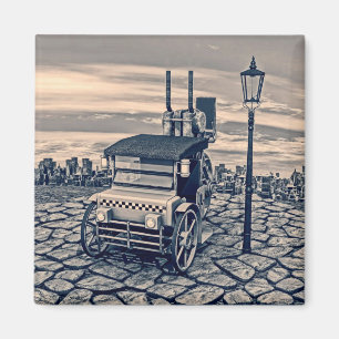Retro Steampunk Taxi Cab Stadskunst Magneet