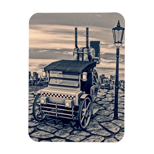 Retro Steampunk Taxi Cab Stadskunst Magneet (Verticaal)