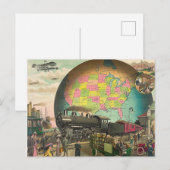 Retro Steampunk World Wereldbol Transport Briefkaart (Voorkant / Achterkant)